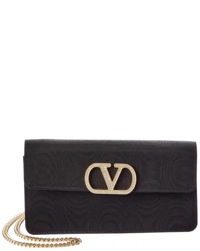 Valentino Garavani Valentino Vlogo Signature Grosgrain Wallet On Chain In Black