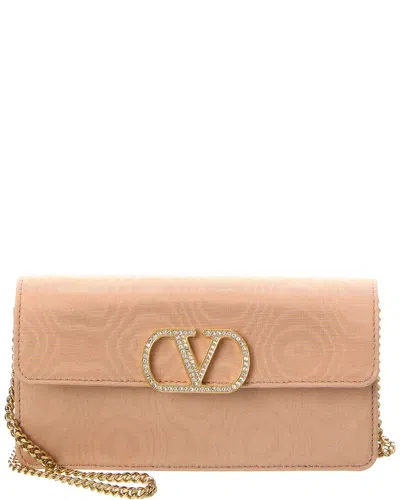 Valentino Garavani Valentino Vlogo Signature Grosgrain Wallet On Chain In Pink