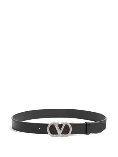 Valentino Garavani Valentino Vlogo Signature H. 30 Black Calf Leather Belt In Multi