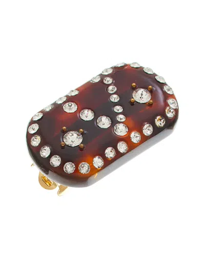 Valentino Garavani Tortoiseshell Green Hair Clip With Crystals And Gold Details