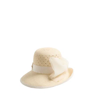 Valentino Garavani Vlogo Signature Hat In Perforated Panama With Organza Bow In Neutral