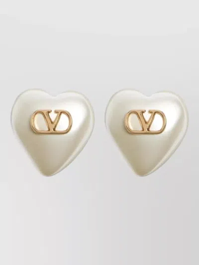 Valentino Garavani Vlogo Signature Heart Shape Pearl Earrings In Neutral