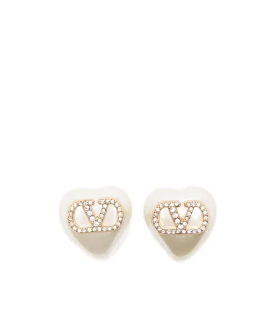 Valentino Garavani Valentino Vlogo Signature Heart Stud Earrings In White
