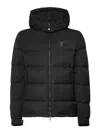 Valentino Nylon Hooded Down Jacket With Leather Patch And Vlogo Signature In Black