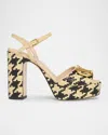 Valentino Vlogo Signature Houndstooth Woven Platform Sandals In Animal Print
