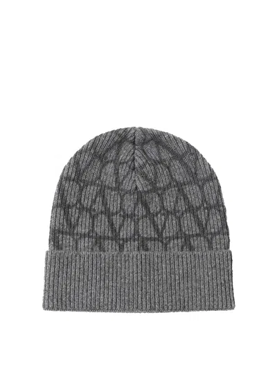 Valentino Garavani Vlogo Signature Jacquard Wool Beanie In Grey