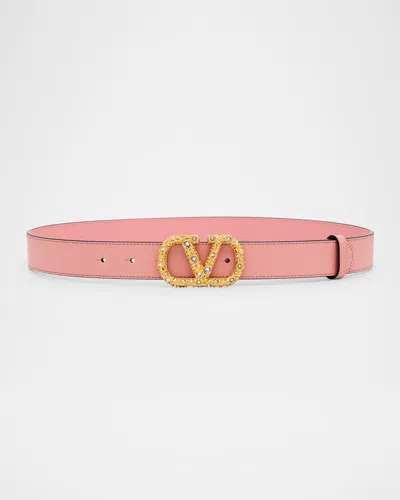 Valentino Garavani Vlogo Signature Jeweled Calf Leather Belt, 30mm In Pink