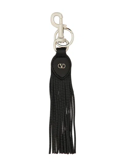 Valentino Garavani Vlogo Signature Key Ring In Grainy Calfskin And Metal In White