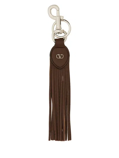 Valentino Garavani Vlogo Signature Key Ring In Grainy Calfskin And Metal For Man In Brown