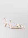 Valentino Garavani Vlogo Signature Silver Leather Pumps With Pointed Toe And Side Buckle