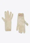Valentino Garavani Vlogo Signature Butter-coloured Lace Gloves In Beige