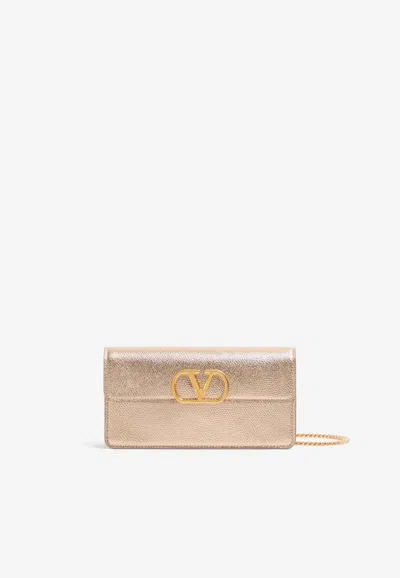 Valentino Garavani Vlogo Signature Laminated Leather Clutch Bag In Neutral