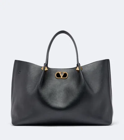 Valentino Garavani Vlogo Signature Large Leather Tote Bag In Black
