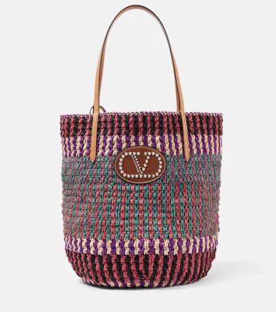 Valentino Garavani Vlogo Signature Large Straw Tote Bag In Multicoloured