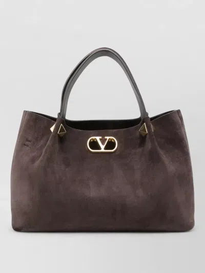 Valentino Garavani Vlogo Signature Large Suede Leather Shoulder Bag In Brown