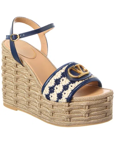 Valentino Garavani Valentino Vlogo Signature Leather & Canvas Wedge Sandal In Blue