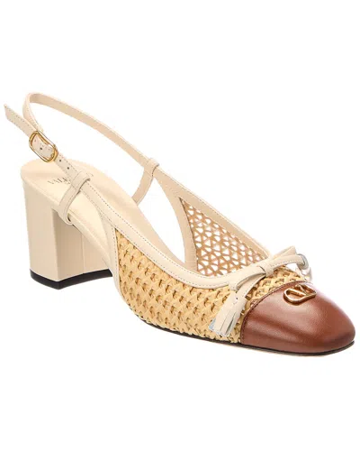 Valentino Garavani Valentino Vlogo Signature Leather & Raffia Slingback Pump In Brown
