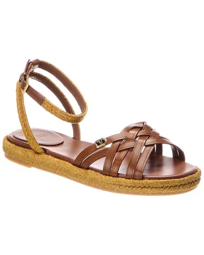 Valentino Garavani Valentino Vlogo Signature Leather & Rafia Sandal In White