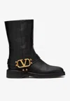 Valentino Garavani Women Biker Leather Boots With Iconic Studs In Black