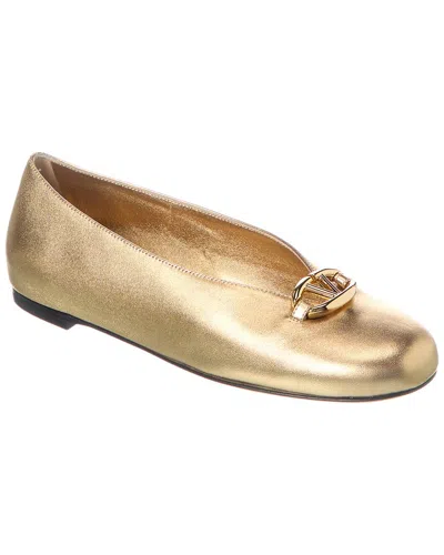 Valentino Garavani Valentino Vlogo Signature Leather Ballerina Flat In Gold