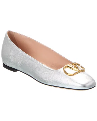 Valentino Garavani Valentino Vlogo Signature Leather Ballerina Flat In Silver