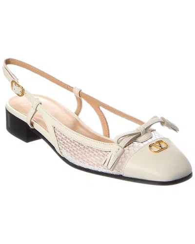 Valentino Garavani Valentino Vlogo Signature Leather Ballerina Flat In White