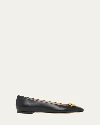 Valentino Garavani Black V Logo Signature Ballerina Flats In Nappa Leather In Multi