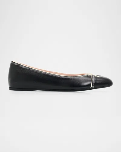 Valentino Garavani Vlogo Signature Leather Ballerina Flats In Black
