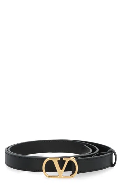 Valentino Garavani Vlogo Signature Leather Belt In Black