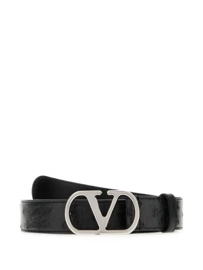 Valentino Garavani Men Black Vlogo Signature Textured Belt