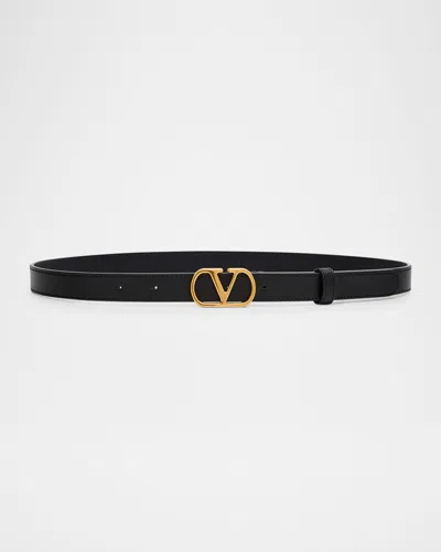 Valentino Garavani Vlogo Signature Leather Belt, 20mm In Black
