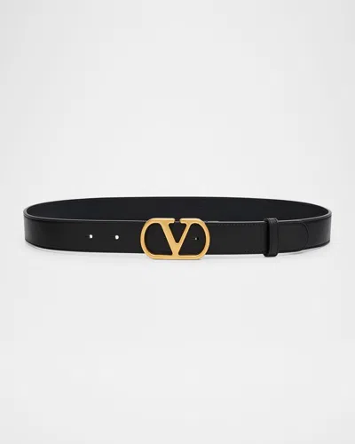 Valentino Garavani Vlogo Signature Leather Belt, 30mm In Black