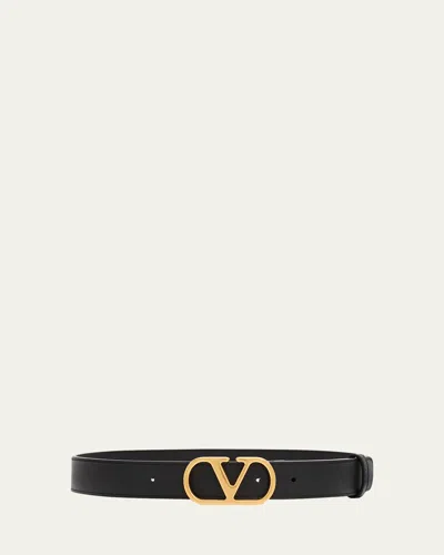 Valentino Garavani Vlogo Signature Leather Belt, 30mm In Black