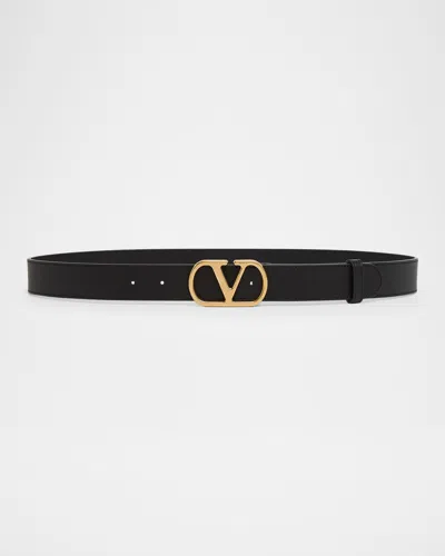 Valentino Garavani Vlogo Signature Leather Belt 30mm In Black