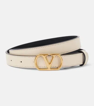Valentino Garavani Vlogo Signature Leather Belt In Beige