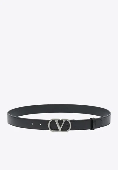 Valentino Garavani Vlogo Signature Leather Belt In Black