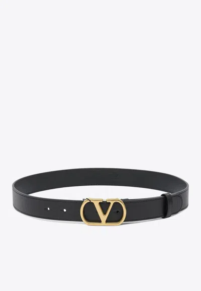 Valentino Garavani Vlogo Signature Leather Belt In Black