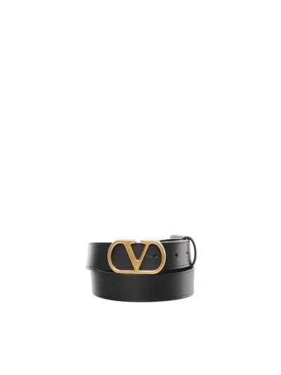 Valentino Garavani Vlogo Signature Leather Belt In Metallic