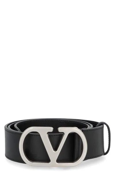 Valentino Garavani Vlogo Signature Leather Belt In Black