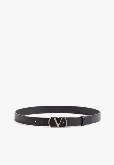 Valentino Garavani Black Vlogo Solid Belt