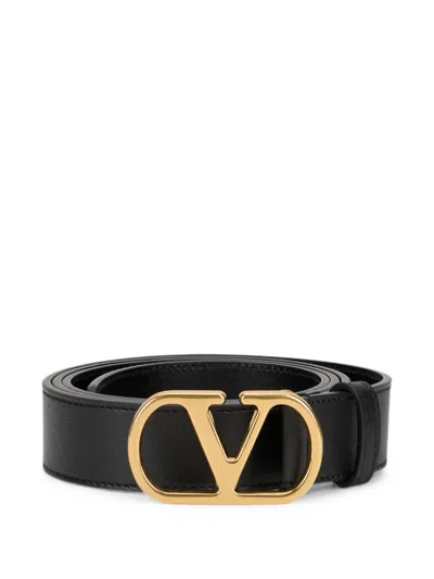 Valentino Garavani Vlogo Signature Leather Belt In Black