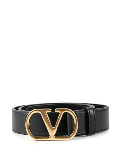 Valentino Garavani Vlogo Signature Leather Belt In Black