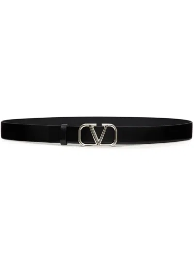 Valentino Garavani Vlogo Signature Leather Belt In Black