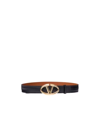 Valentino Garavani Vlogo Signature Leather Belt In Black