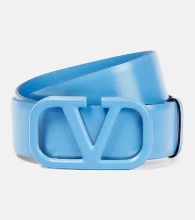 Valentino Garavani Vlogo Signature Leather Belt In Blue