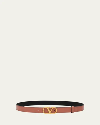 Valentino Garavani Vlogo Signature Leather Belt In Blush Rose