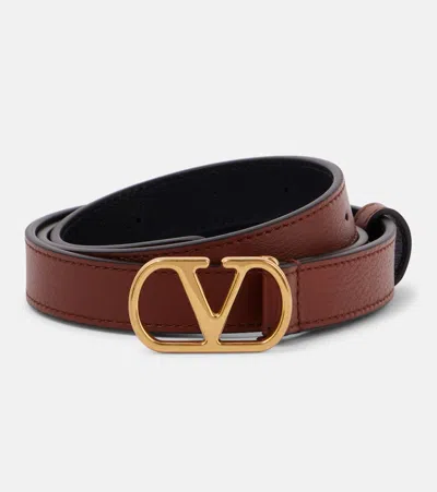 Valentino Garavani Vlogo Signature Leather Belt In Brown