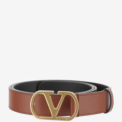 Valentino Garavani Vlogo Signature Leather Belt In Deep Caramel