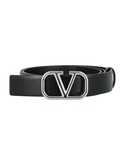 Valentino Garavani Vlogo Signature Leather Belt For Men In Black