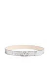 Valentino Garavani Vlogo Signature Belt In Laminated Calfskin 30 Mm Woman Silver 080 In White